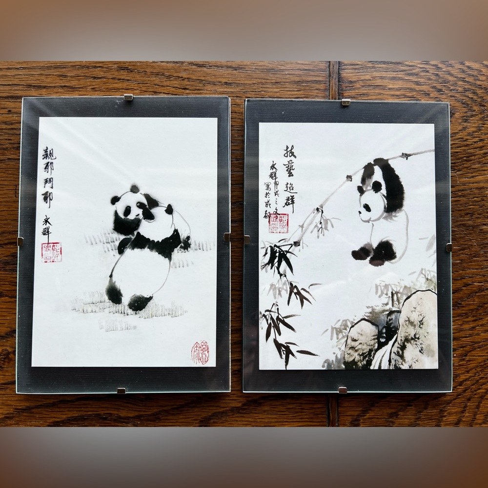 Pair of framed Panda prints